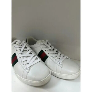Gucci Ace White Leather Sneakers with Web Stripe Size 39 Good Condition with Box
